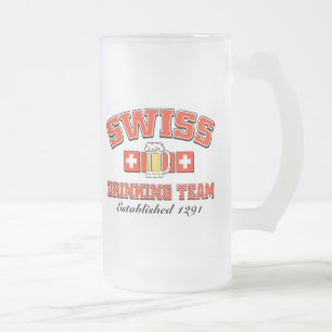 Caneca De Cerveja Vidro Jateado Equipe suíça do bebendo