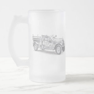 Caneca De Cerveja Vidro Jateado esboço a lápis de caminhão de bombeiros antigo des