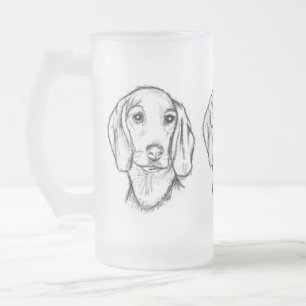Caneca De Cerveja Vidro Jateado esboço desenhado à mão de cachorro dachshund preto