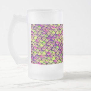 Caneca De Cerveja Vidro Jateado Escalas roxas e verdes caídas