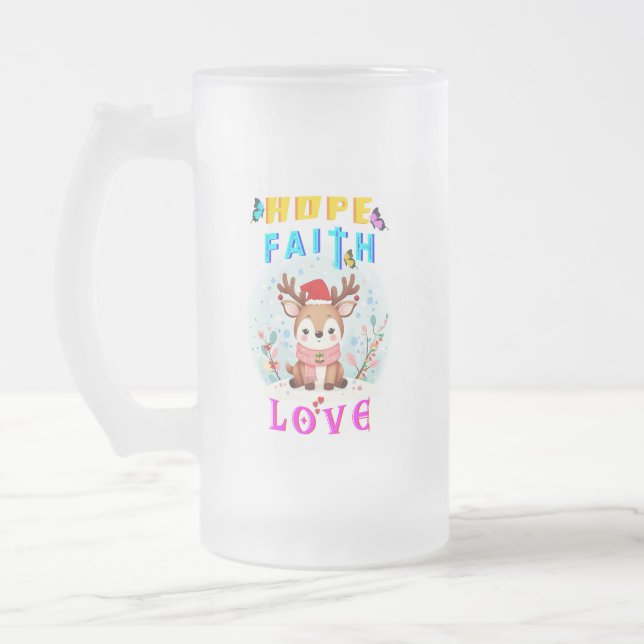 Caneca De Cerveja Vidro Jateado Esperança Fé Amor (Esquerda)