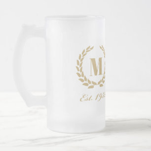 Caneca De Cerveja Vidro Jateado Est. 1952 aniversário Monograma Dourado