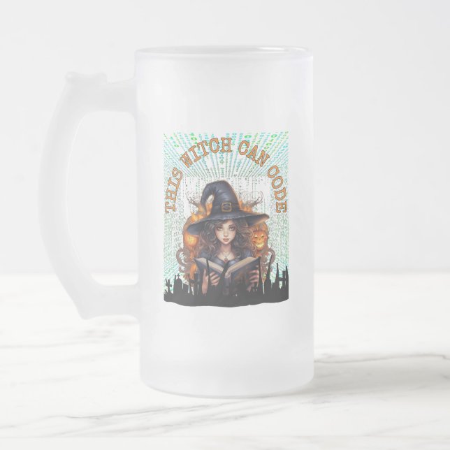 Caneca De Cerveja Vidro Jateado Esta bruxa pode codificar (Esquerda)