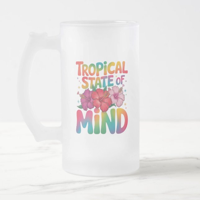 Caneca De Cerveja Vidro Jateado Estado tropical do Mente do Verão de Praia Gráfico (Esquerda)
