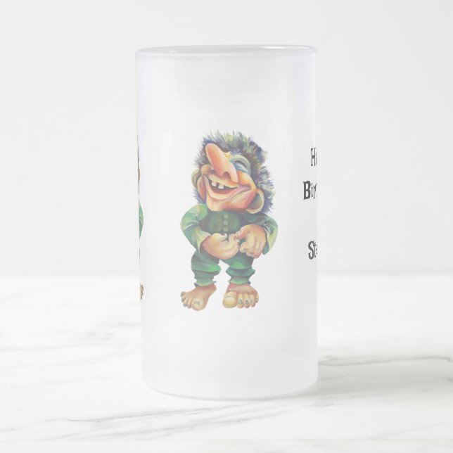 Caneca De Cerveja Vidro Jateado Estandinava - Troll Engraçado Ilustração de Aquare (Centro)