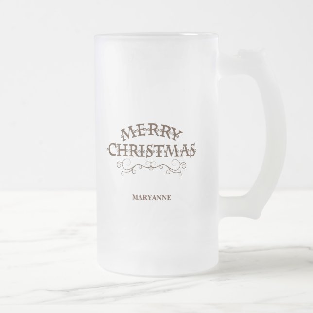 Caneca De Cerveja Vidro Jateado Estilo de Madeira, Feliz Natal (Direita)