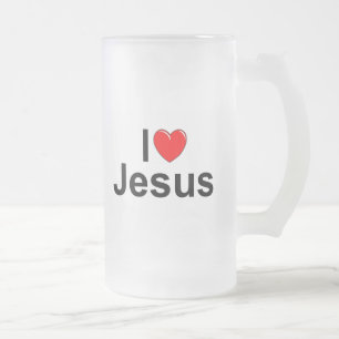 Caneca De Cerveja Vidro Jateado Eu amo (coração) Jesus