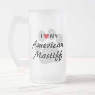 Caneca De Cerveja Vidro Jateado Eu amo (coração) meu Mastiff americano