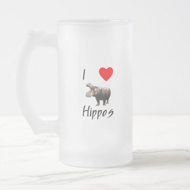 Caneca De Cerveja Vidro Jateado Eu amo hipopótamos (2) (Esquerda)