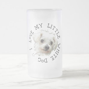 Caneca De Cerveja Vidro Jateado Eu Amo Meu Pequeno Cachorro Branco - Maltês