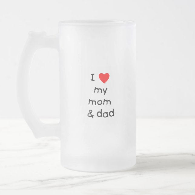 Caneca De Cerveja Vidro Jateado Eu amo meus mamã & pai (Esquerda)