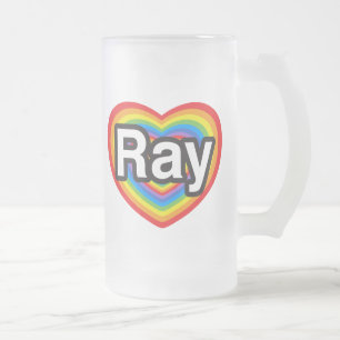 Caneca De Cerveja Vidro Jateado Eu amo Ray. Eu te amo, Ray. Coração