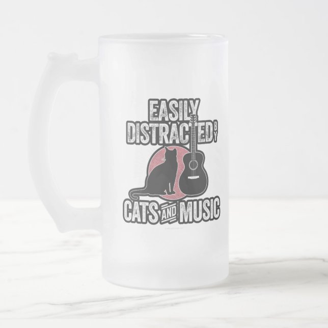 Caneca De Cerveja Vidro Jateado Fácil distração de gatos e música (Esquerda)