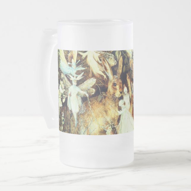 Caneca De Cerveja Vidro Jateado Fadas e Coelho (Frente Esquerda)