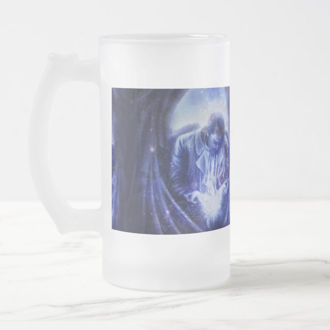 Caneca De Cerveja Vidro Jateado Falln Angel em azul (Esquerda)