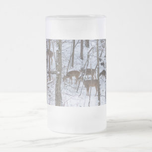Caneca De Cerveja Vidro Jateado Família De Veados Na Fosco De Neve, Cama De Cervej