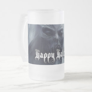 Caneca De Cerveja Vidro Jateado Fantasma preto em uma paisagem infernal - Hallowee