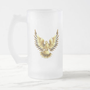 Caneca De Cerveja Vidro Jateado Faux Gold Foil Peace Dove em Preto