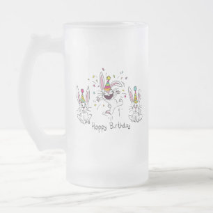 Caneca De Cerveja Vidro Jateado Feliz Aniversário Feliz Coelhos Coelhinhos Bebidas