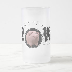 Caneca De Cerveja Vidro Jateado Feliz Ano PIg Grande 2019 Fosco 3D original G 2