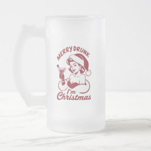 Caneca De Cerveja Vidro Jateado Feliz bêbado sou Natal Coquetel Snarky Bebendo