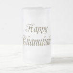 Caneca De Cerveja Vidro Jateado Feliz Chanukah Hanukkah, Dourada Tipografia Elegan<br><div class="desc">Feliz Ouro Chanukah Hanukkah Texto Tipografia Elegante Chanukah Festival de Luzes Celebração Fosco Vidro</div>