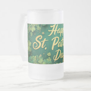 Caneca De Cerveja Vidro Jateado Feliz Dia de São Patrício com Design de Trevo