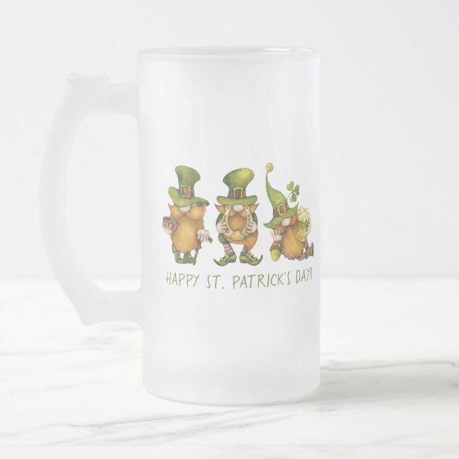 Caneca De Cerveja Vidro Jateado Feliz Dia de São Patrício Gnomos Irlandeses Engraç (Esquerda)