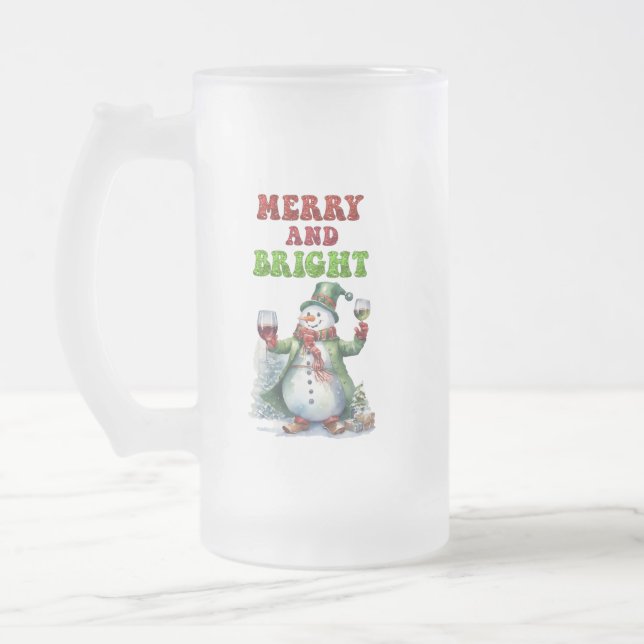 Caneca De Cerveja Vidro Jateado Feliz e Bright Snowman (Esquerda)