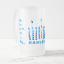 Caneca De Cerveja Vidro Jateado Feliz Festa de Chanucá Belo Decoração Azul