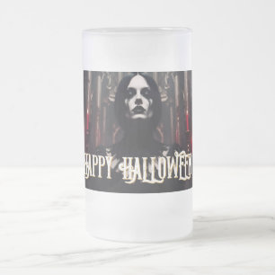 Caneca De Cerveja Vidro Jateado Feliz Halloween – Celebração Gótica Escura
