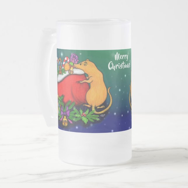 Caneca De Cerveja Vidro Jateado Feliz Natal com Rat Prince (Frente Esquerda)