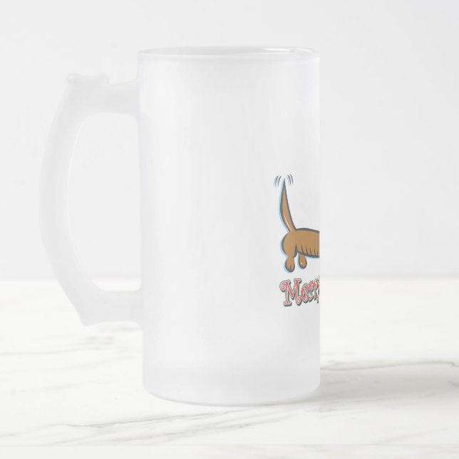 Caneca De Cerveja Vidro Jateado Feliz Natal Dachshund (Esquerda)