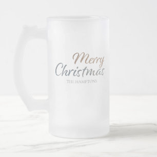 Caneca De Cerveja Vidro Jateado Feliz Natal Faux Silver e Dourado Glitter Personal