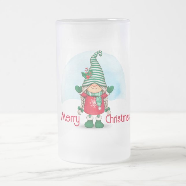 Caneca De Cerveja Vidro Jateado Feliz Natal Gnomo (Centro)