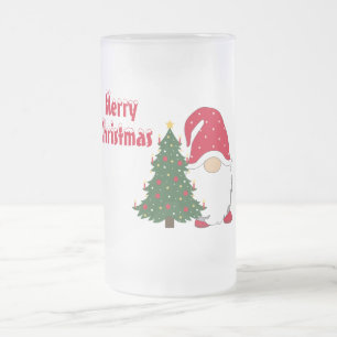 Caneca De Cerveja Vidro Jateado Feliz Natal Gnomo e Árvore de Natal