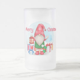 Caneca De Cerveja Vidro Jateado Feliz Natal Gnomo Fosco Beer Mug