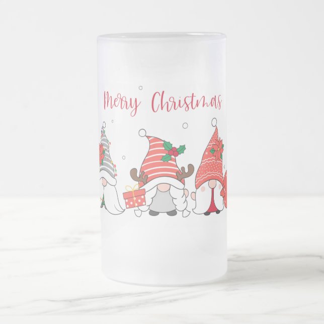 Caneca De Cerveja Vidro Jateado Feliz Natal Gnomos (Centro)