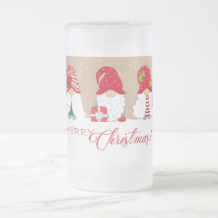 Caneca De Cerveja Vidro Jateado Feliz Natal Gnomos