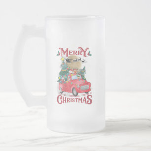 Caneca De Cerveja Vidro Jateado Feliz Natal Vintage Red Papais noeis Caminhão