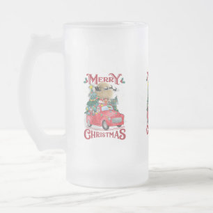 Caneca De Cerveja Vidro Jateado Feliz Natal Vintage Red Papais noeis Caminhão