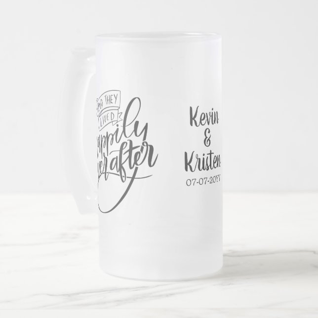Caneca De Cerveja Vidro Jateado Feliz Para Sempre Após O Casamento (Frente Esquerda)