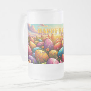 Caneca De Cerveja Vidro Jateado Feliz Páscoa Ovos Coloridos na Primavera Prado