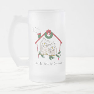 Caneca De Cerveja Vidro Jateado Feriado de Natal da Coruja Engraçado