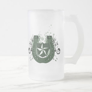 Caneca De Cerveja Vidro Jateado ferradura irlandesa sortuda