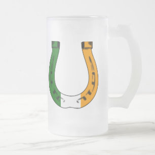 Caneca De Cerveja Vidro Jateado ferradura irlandesa sortuda
