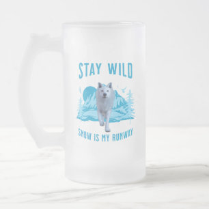 Caneca De Cerveja Vidro Jateado Fique Selvagem Lobo Ártico