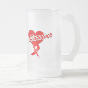 Caneca De Cerveja Vidro Jateado Fita do coração - sobrevivente da doença cardí