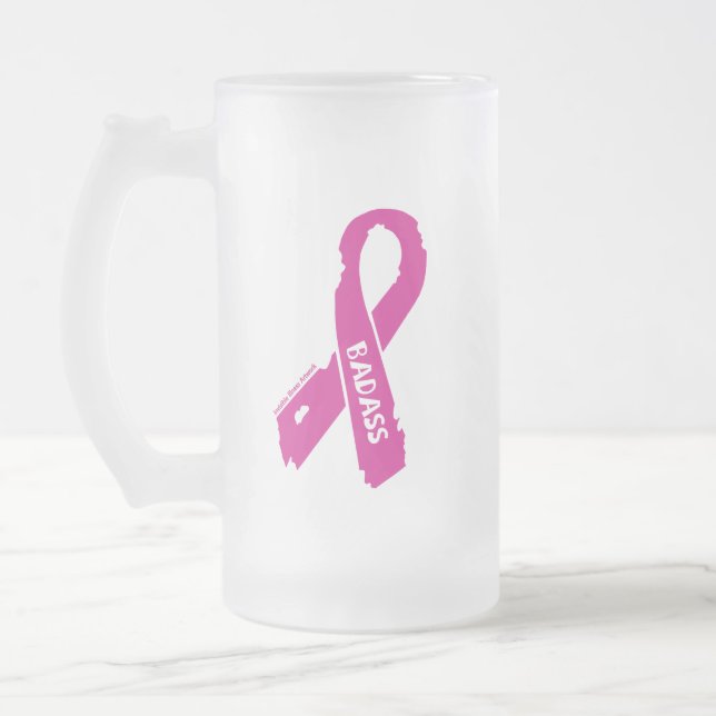 Caneca De Cerveja Vidro Jateado Fita torta/ Fita rasgada... Cancer (Esquerda)