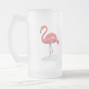 Caneca De Cerveja Vidro Jateado Flamingo cor-de-rosa, aguarela.